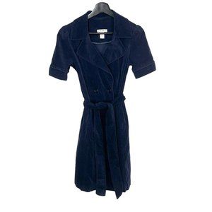 Vintage Y2K Navy Blue Corduroy Short Sleeve Peacoat Knee Length Dress Small